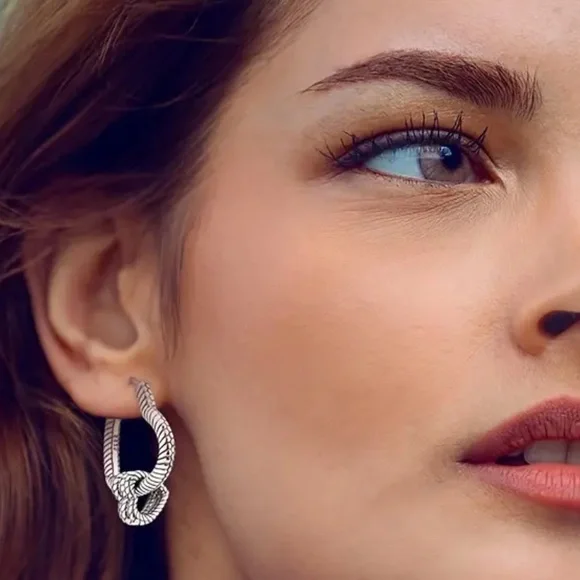 925 Pure Silvery  Hot Infinite Love Snake Pattern Multi-Ring Heart Earrings - Picture 2 of 3